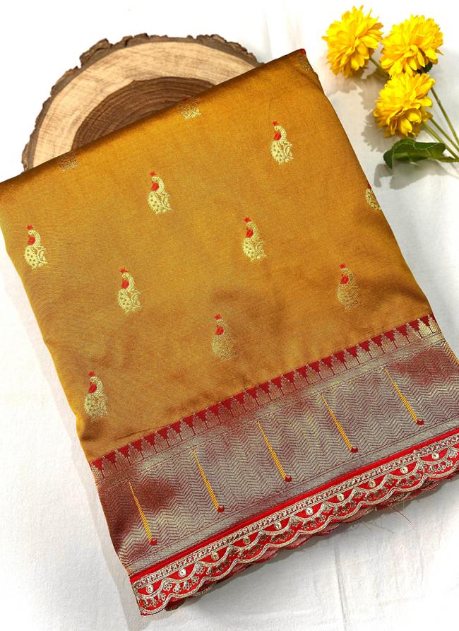 Paithani Silk Mustard Festival Wear Weaving Saree